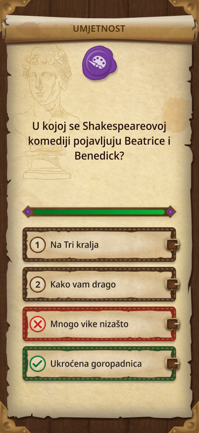 Trivia Troops: a question card with four answers